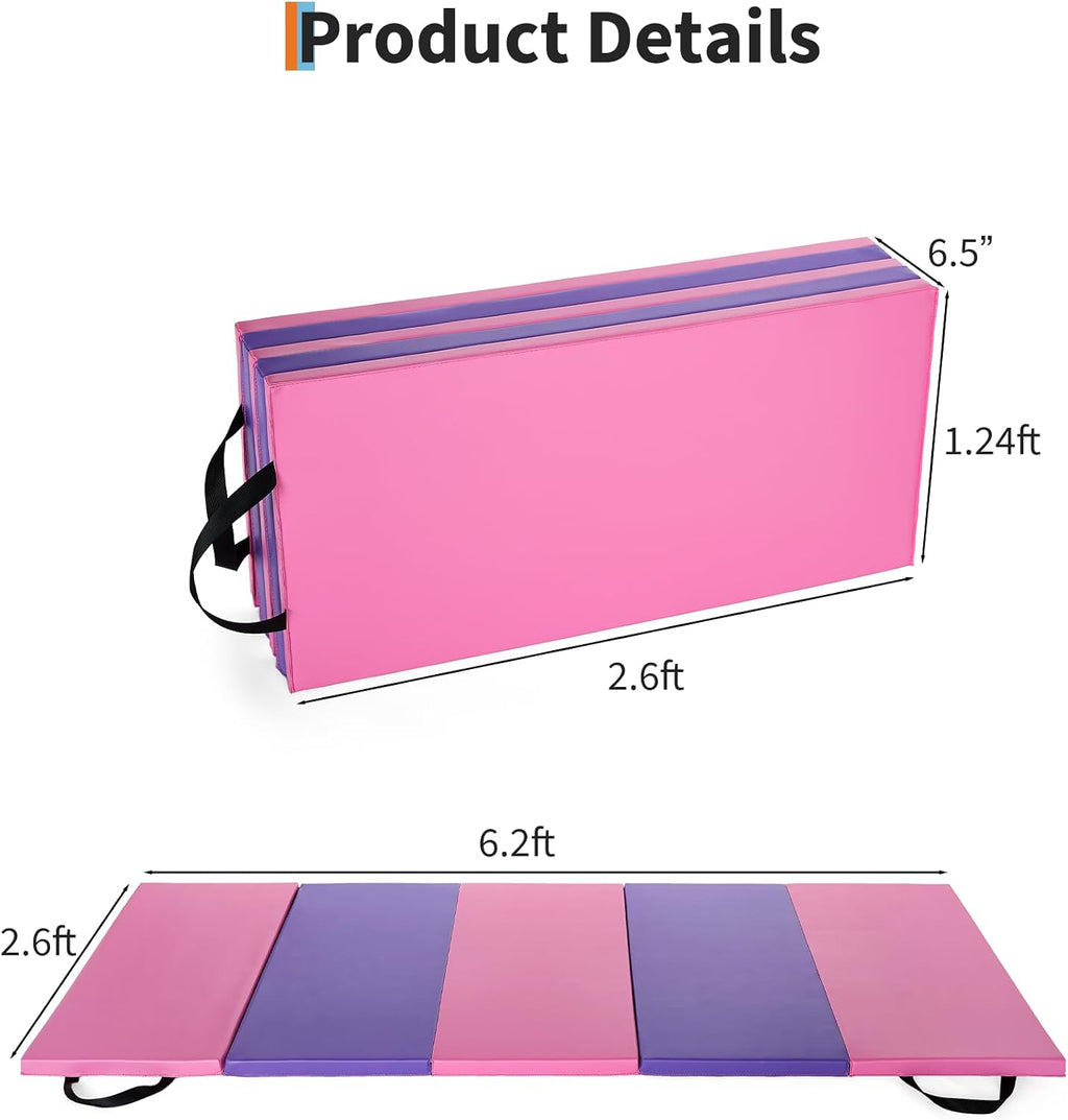Gymnastics Mat, 6.2x2.6 Ft Five-fold 2-Inch Thick, For Yoga & Pilates