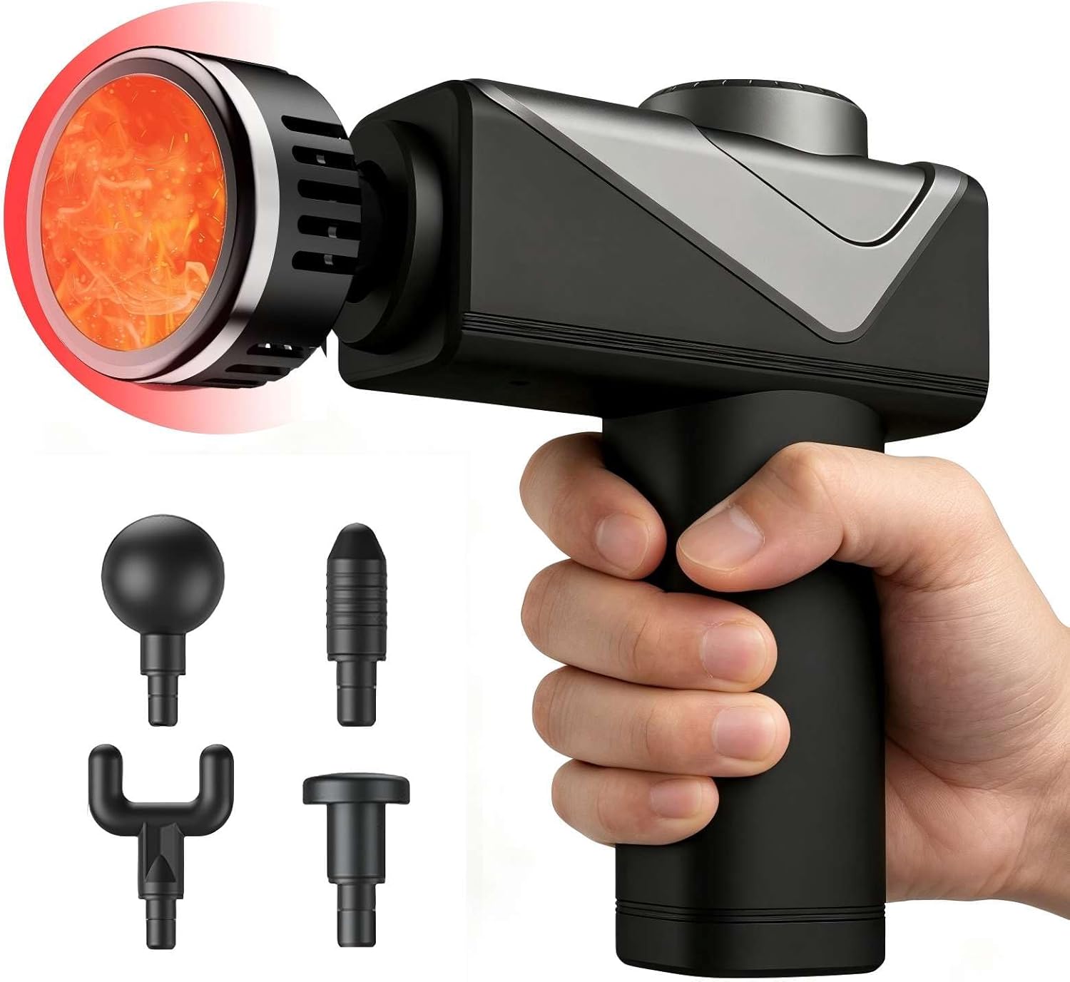 Massage Gun with Heat, Mini Handheld Massager for Home & Travel, Quiet, Lightweight & Portable,Powerful Full Body Electric Massager Tool for Men and Women, (Black)