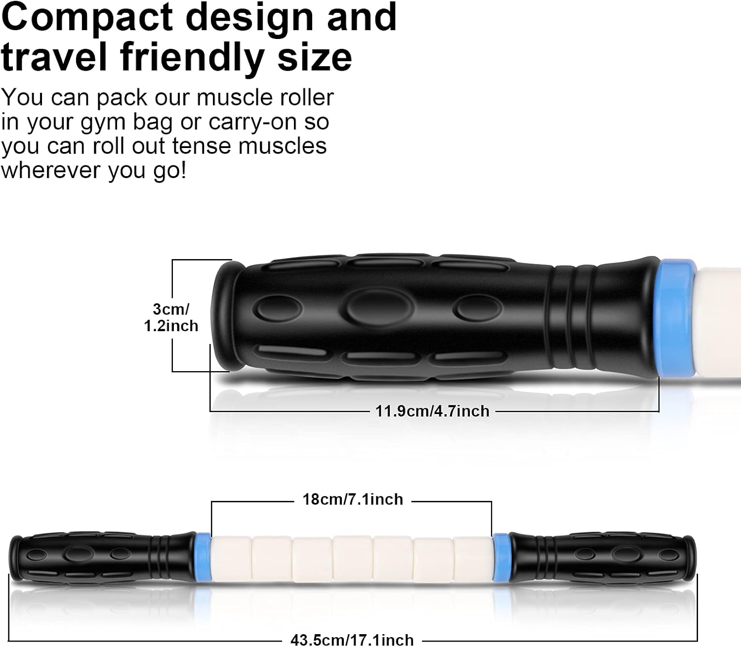 Premium Muscle Roller the Ultimate Massage Roller Stick 17 Inches Recommended By Physical Therapists Promotes Recovery Fast Relief for Cramps Soreness Tight Muscles-White
