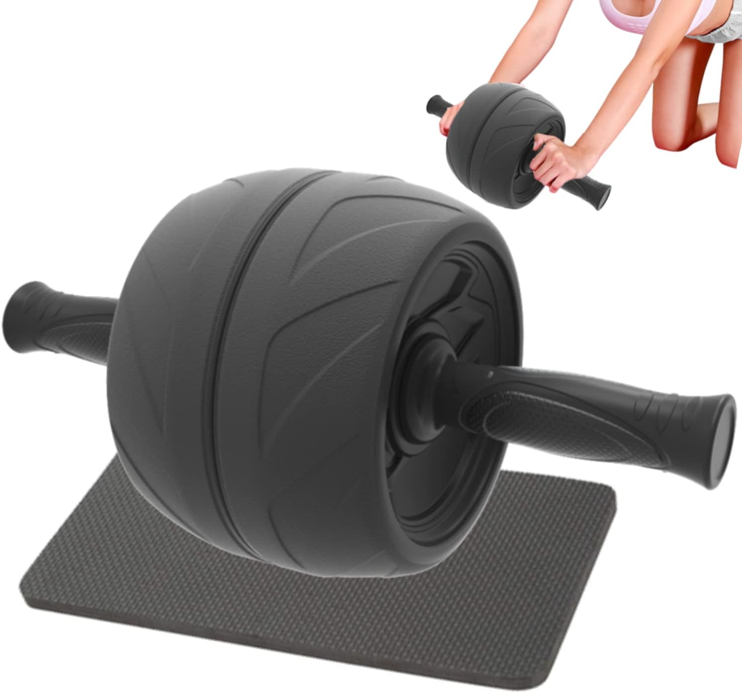 Ab Roller Wheel, Abdominal Workout, Extra Wide 5.5", Exercise Wheel, Home Gym Fitness Equipment, Core Strength, Muscle, Thick Knee Pad, Made In Taiwan Black