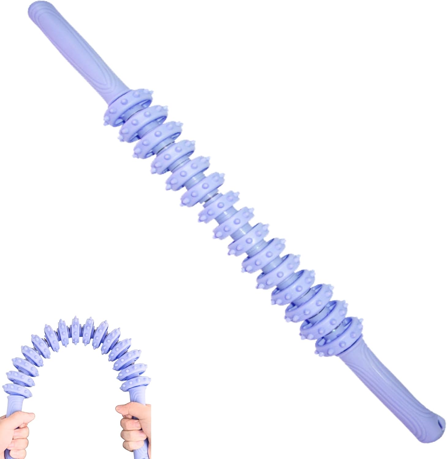 Flexible Massage Stick 21.7" Muscle Roller, 14 Roller Trigger Point, Deep Tissue Myofascial Release & Muscle Recovery, Bendable Body Massager for Neck, Back & Legs