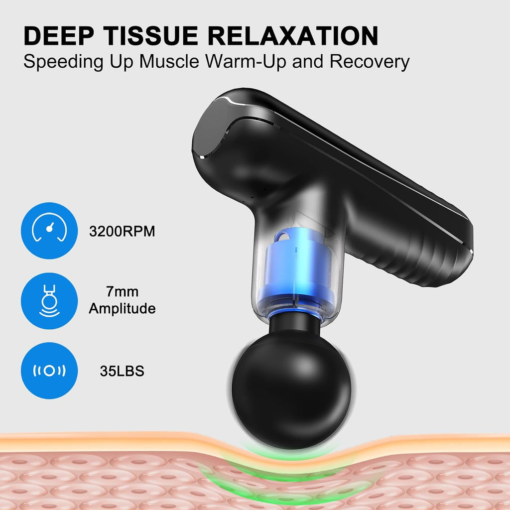Mini Massage Gun for Deep Tissue Percussion - Portable Handheld Massager for Muscle Relaxation with 4 Massage Heads High-Intensity Vibration Rechargeable Small Massage Gun