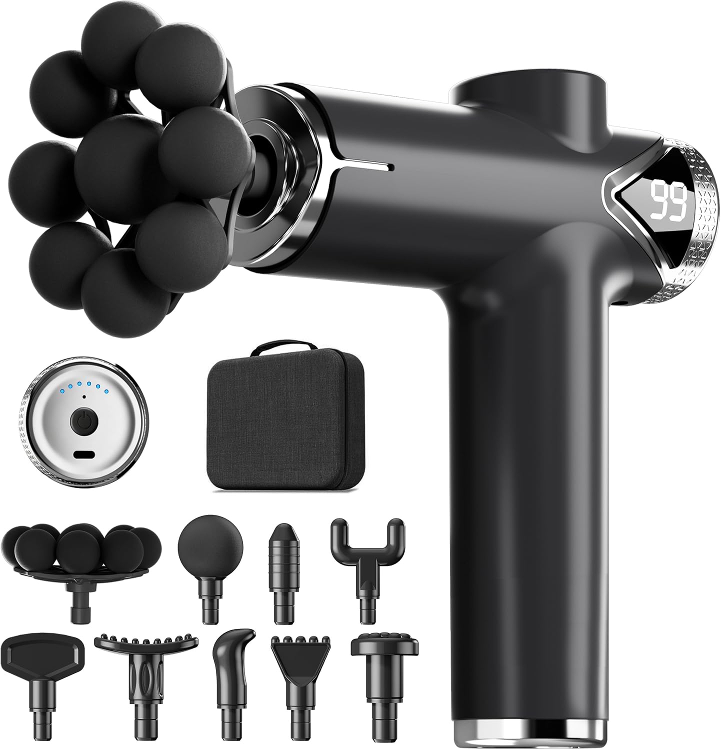 Massage Gun, Deep Tissue Massager Gun for Pain Relief, Back Massage with 9 Massage Heads and 6 Speeds, Percussion Massager for Athletes, Gifts for Women Men Father's Day, Black