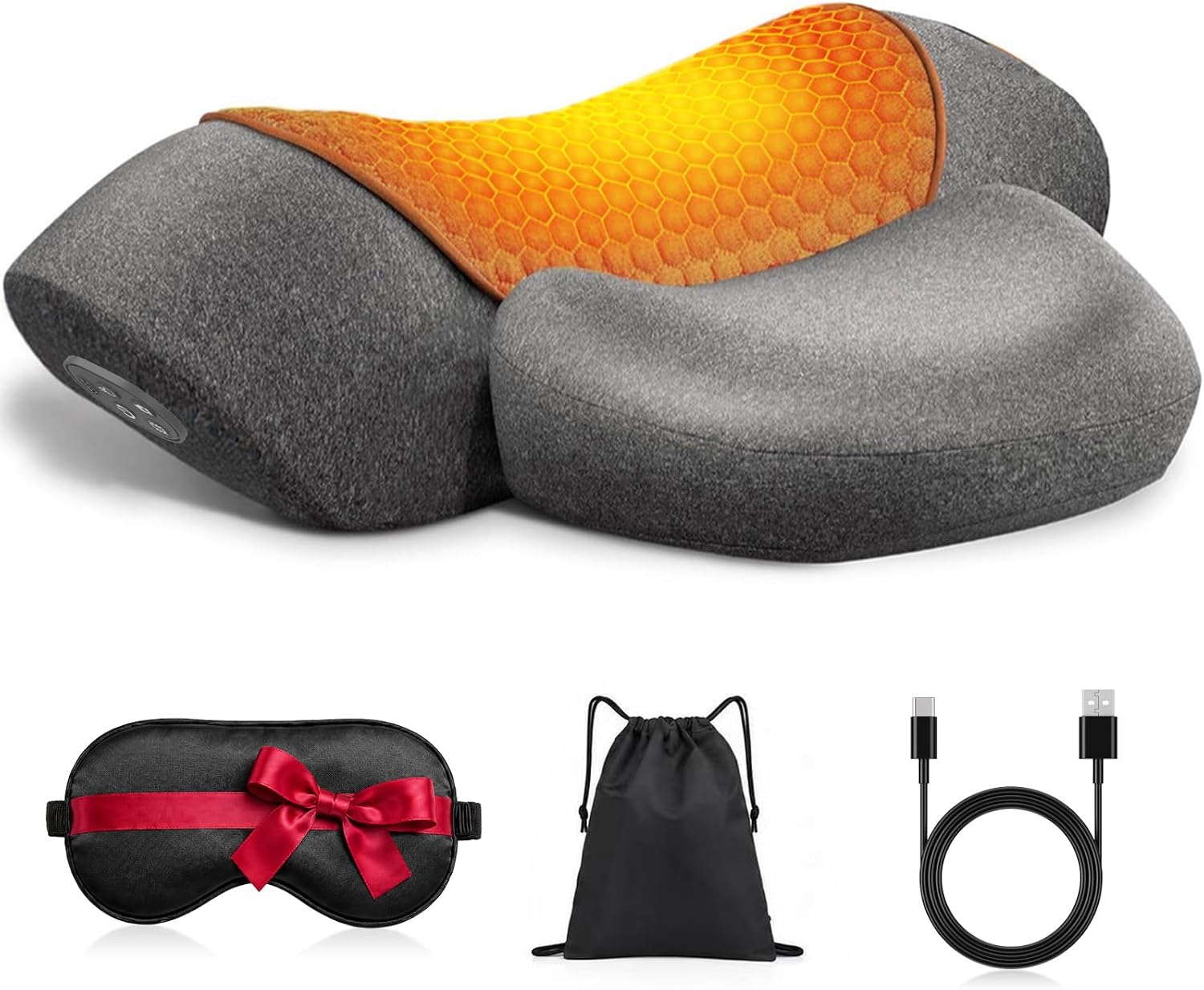 Cordless Heated Neck Massager Pillow for Pain Relief Deep Tissue, 3-in-1 Rechargeable Neck Cervical Traction Device with Heat, Massage, Electric Stretch, Ergonomic Shoulder Relaxer,Grey