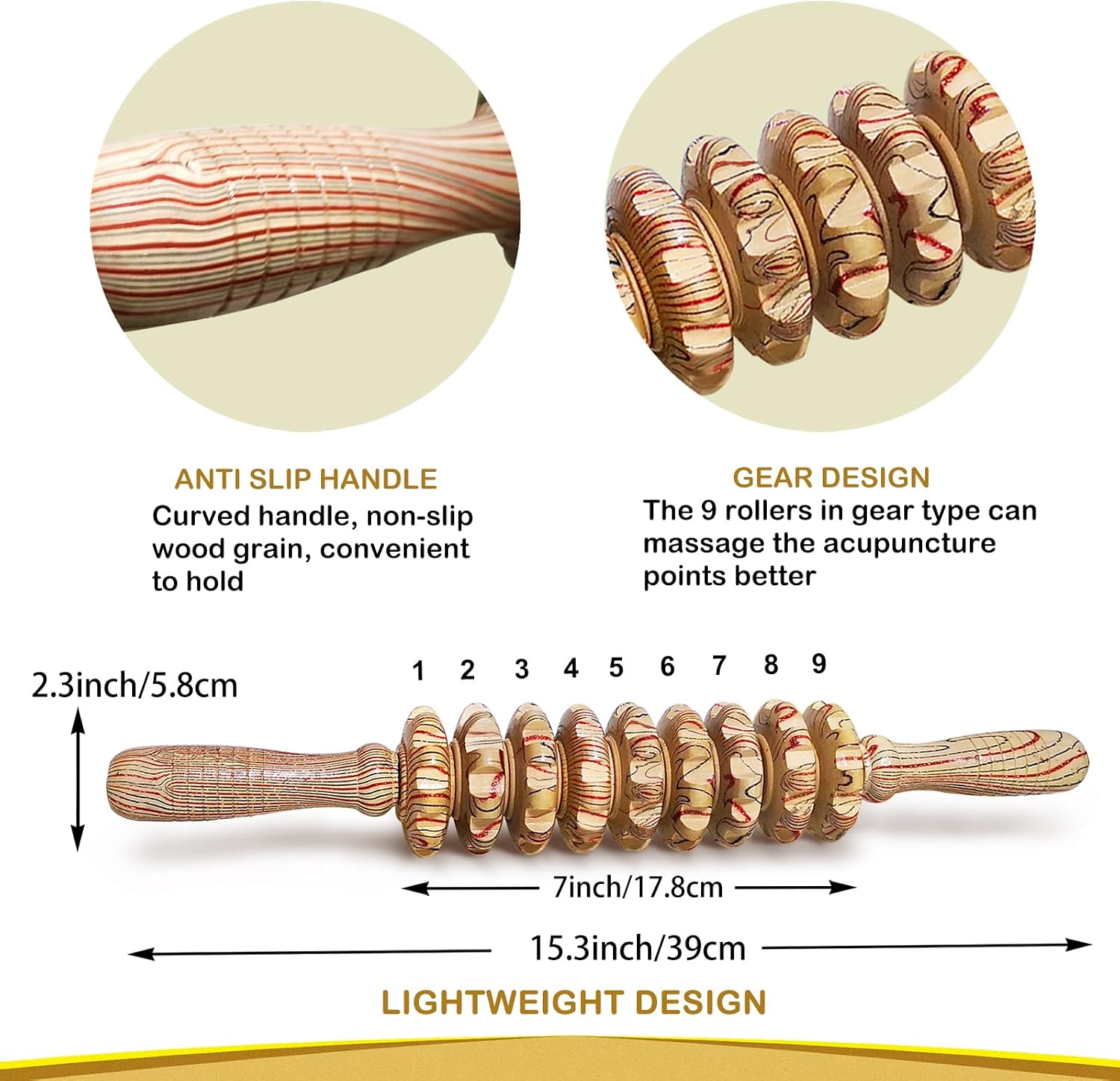 Wooden Massager Handheld Roller Trigger Point Massager Stick for Fascia, Cellulite, Muscle & Abdomen , Body Therapy Massager, Muscle Belly Relief Tool…