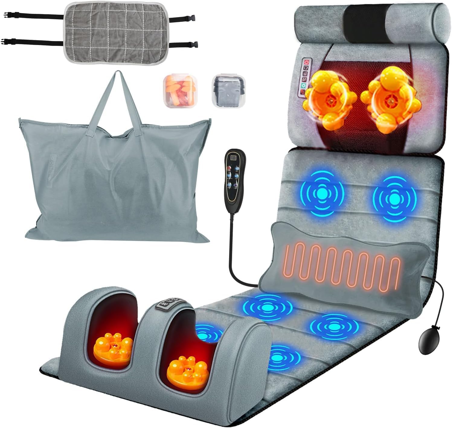 Full Body Massage Mat with Heat – Vibration Massage Pad for Back, Neck, Foot & Lumbar Support – Foldable Cushion Mattress with Timer & Adjustable Intensity for Home or Office Use