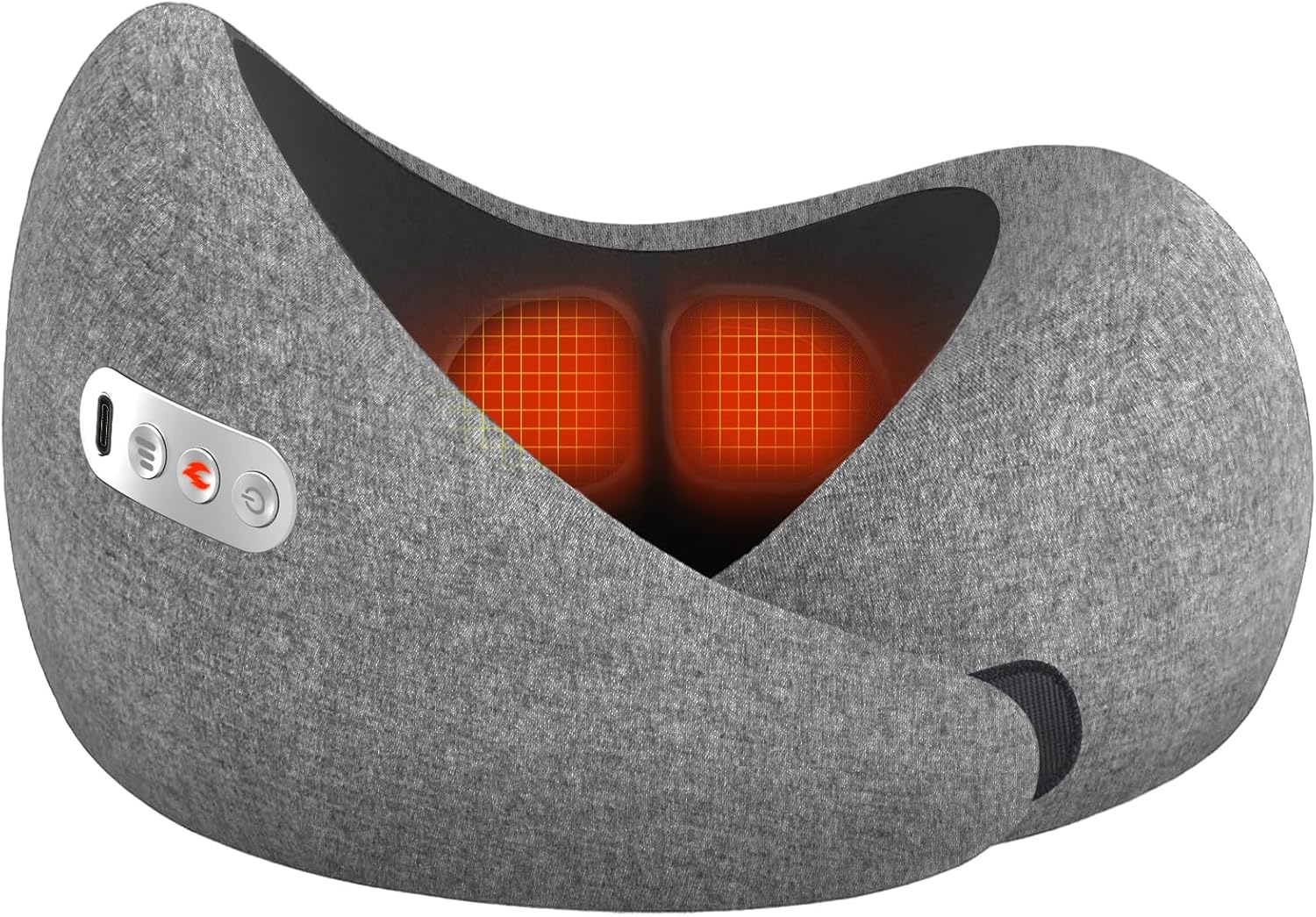 Travel Neck Pillow 3 in 1 with Heating and Massage, Memory Foam Cervical Pillow, Asymmetrical Sides Wireless Portable for Airplane Car Office, Skin-Friendly Cover，360º Ergonomic Design